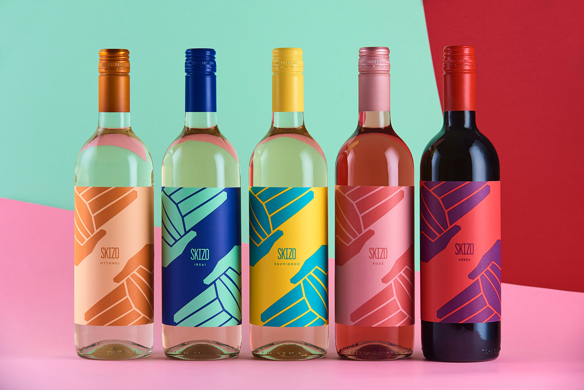 Skizo wine winery wine label hand vivid colors