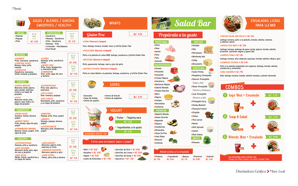 diseño publicidad logos menu comida Food  place juice green
