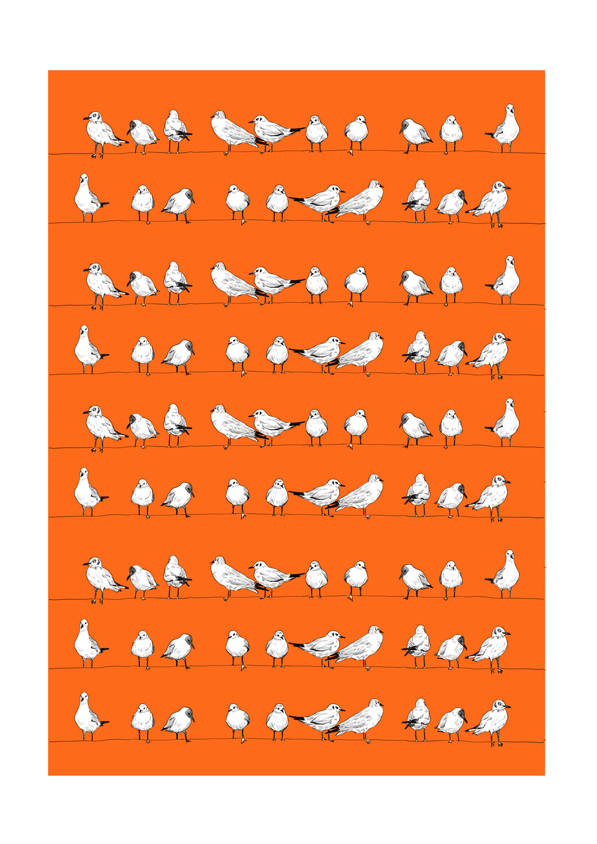 illustrated seagull bath bird pattern repeating pattern hand drawn orange blue DeathFromAbove seabird