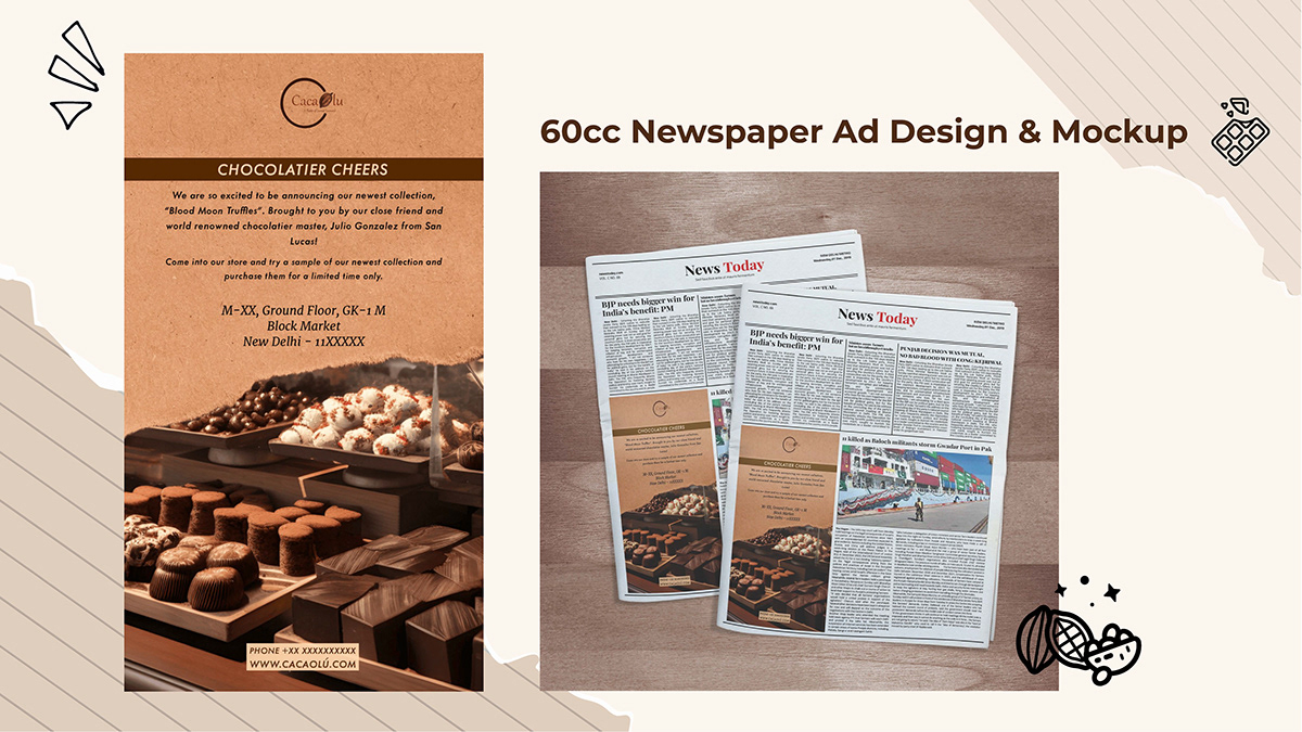 brand identity Branding design Advertising  Newspaper Ad Logo Design Moodboard Design Chocolate Brand Identity
