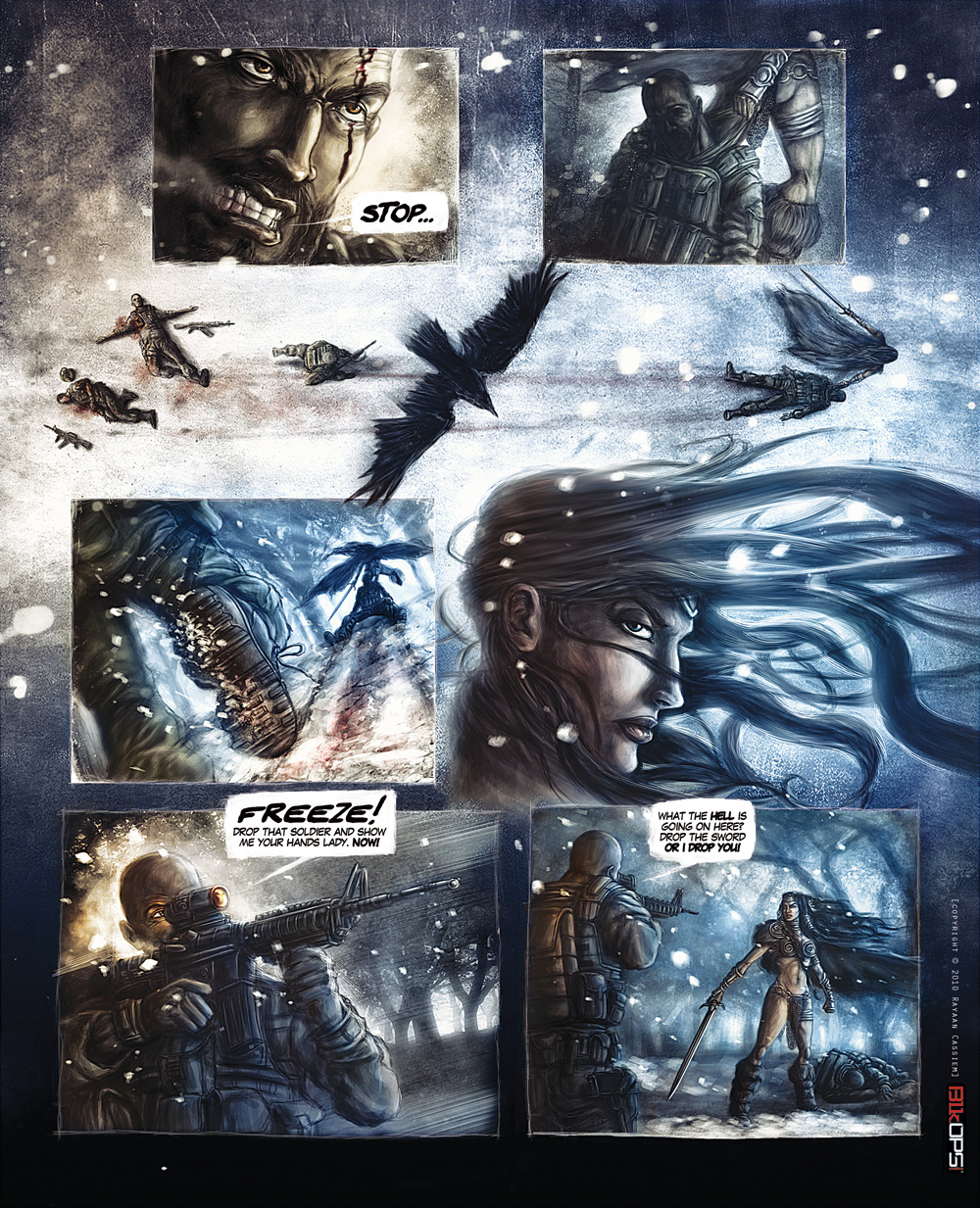 comic sequential mythology valkyrie Odin Norse War soldier snow raven