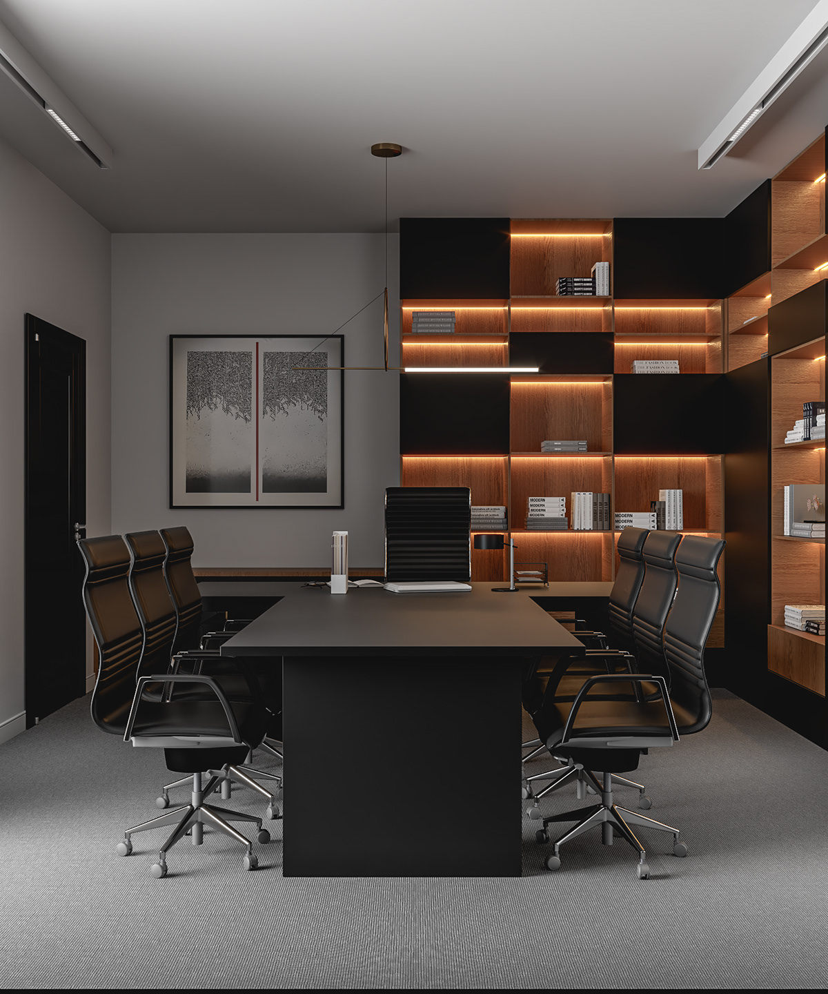 architect architecture Black&white counter reception visualization vray interior design  modern office Office Design