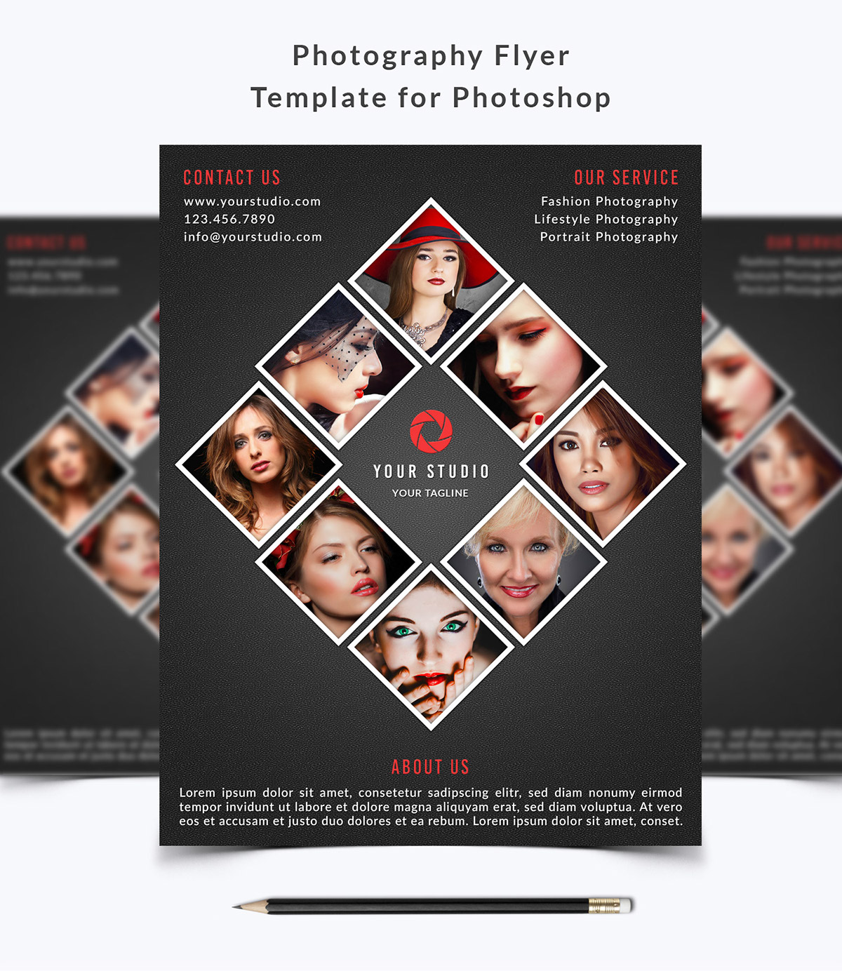 photographer flyer photoshop psd premade template creative printable print ready professional marketing   studio model portrait