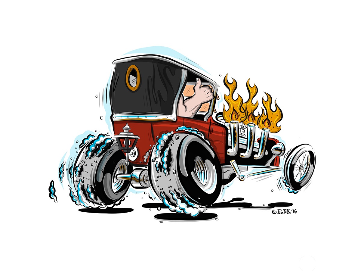 Some hotrod cartoons created in Adobe Draw on an iPad Pro with an Apple Pen...