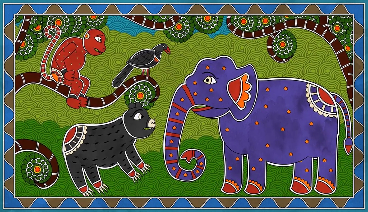 folktales of india folktales animation  madhubani mithila   ILLUSTRATION  India Uttarpradesh  lion's wedding jungle