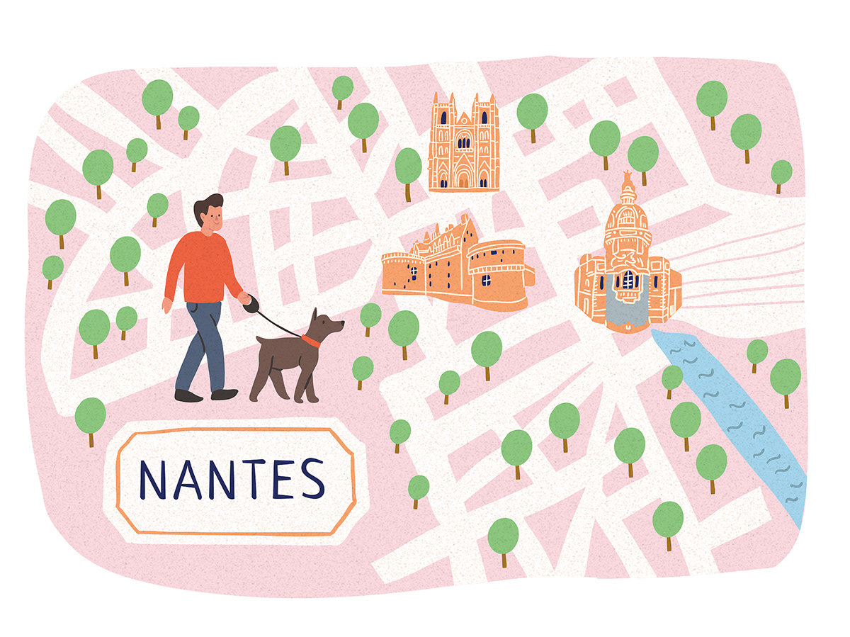 Dog Walk france ILLUSTRATION  Illustrator map Paris Park taty vovchek tourist attraction vector