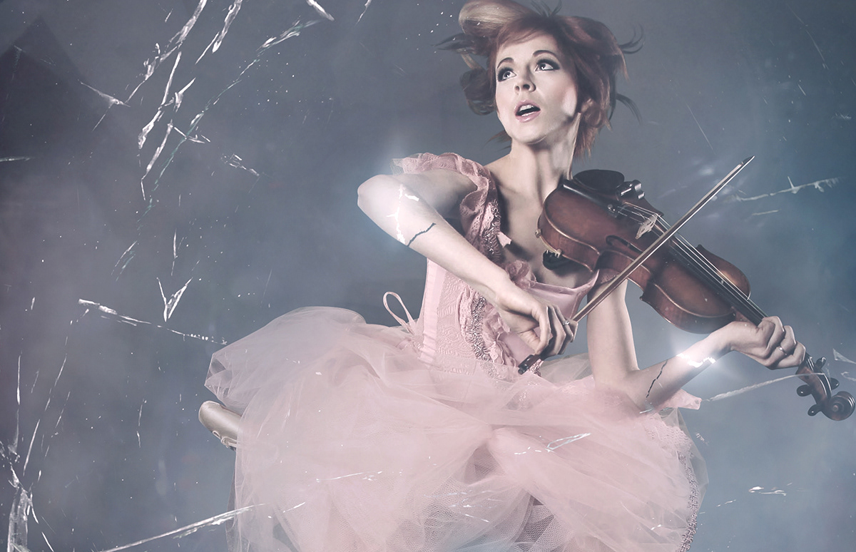 Lindsey Stirling commercial art musician compositing dark creative fog shatter glass breaking Snow Globe Violin trapped sound Entertainment