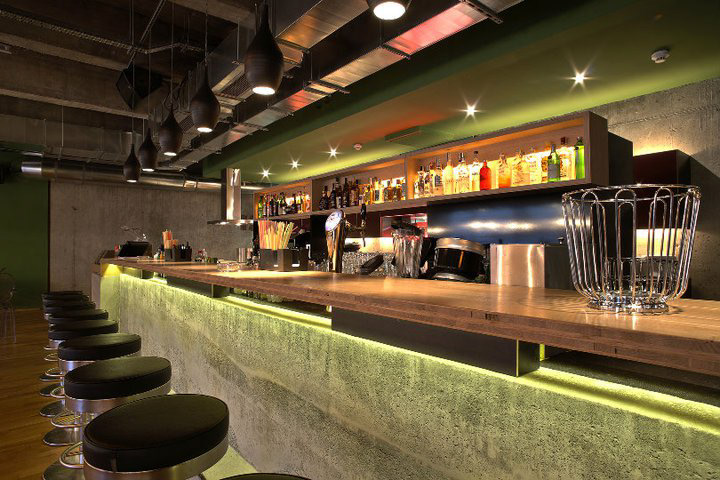 TEGO concrete restaurant bar Urban Tapas Bar open kitchen design industrial Open Space minimalist modern