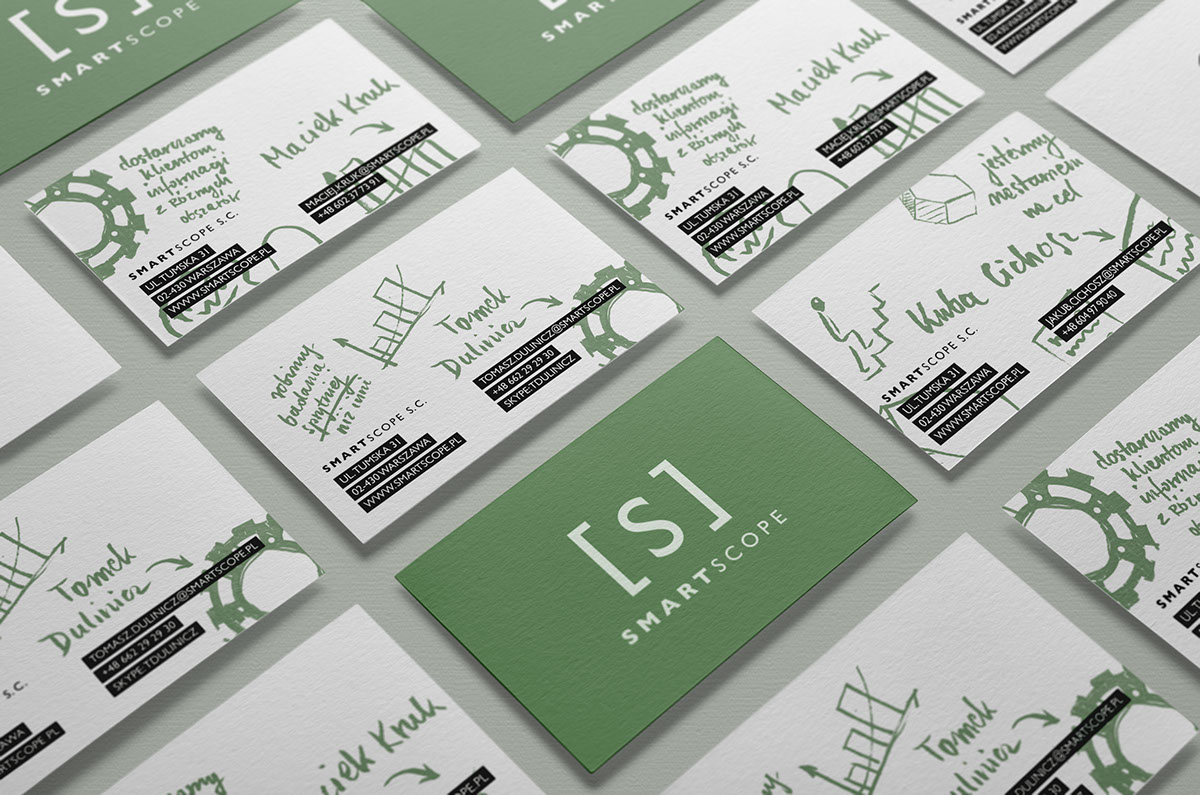 badania rynku Bussines card info infographic logo Website www brand design identity sketches Smart olive green mobile stationary