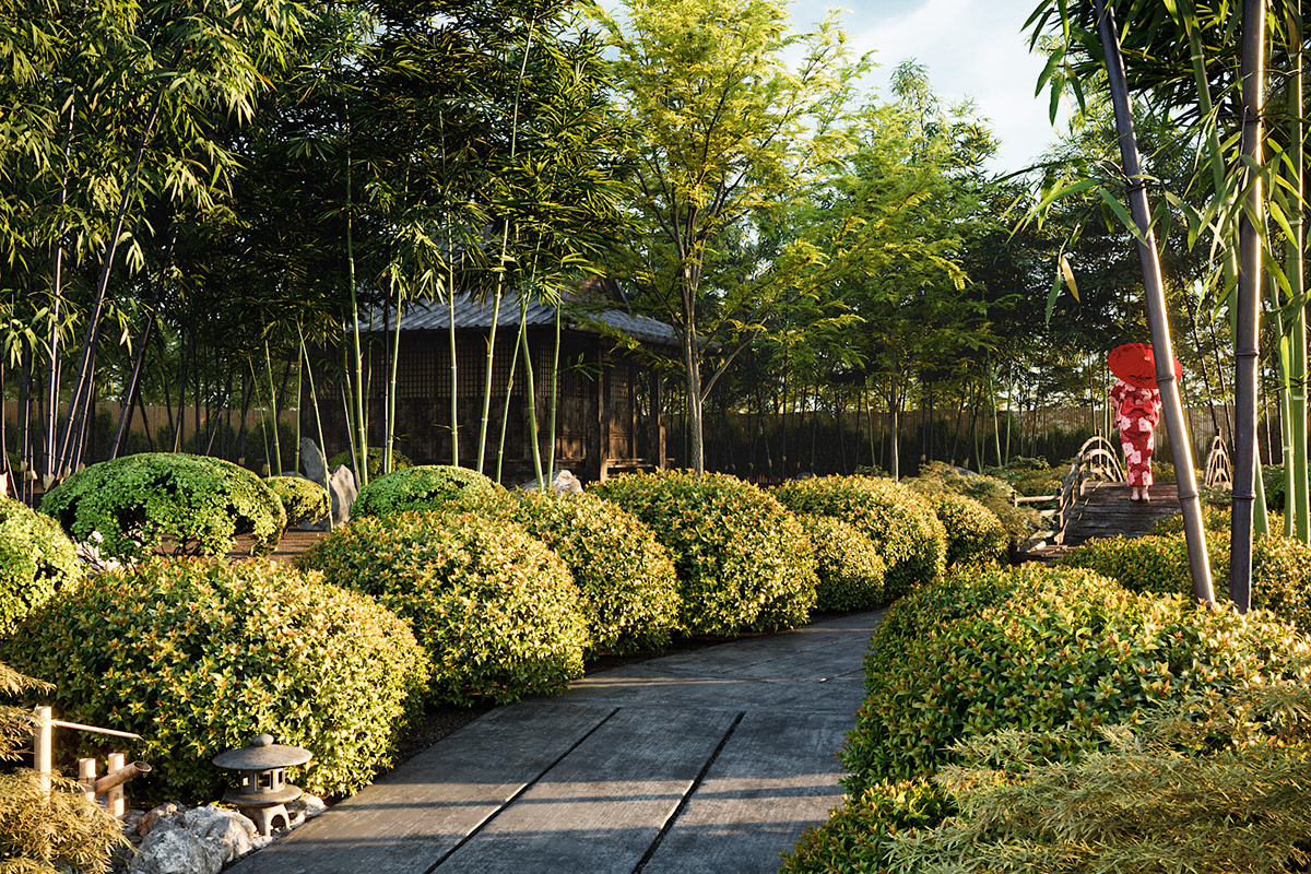 japanese garden temple 3dsmax corona photoshop Render Landscape