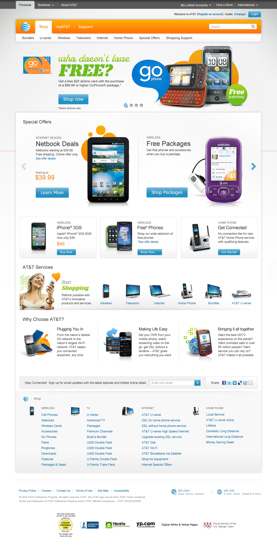 AT&T att UI ux flows upper funnel Ecommerce store wireless products rethink possible