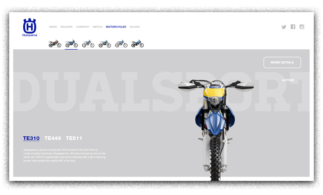 husqvarna motorcycles Responsive full screen background imagery big images texture clean simple Whitespace blue gold Bike dirt big type