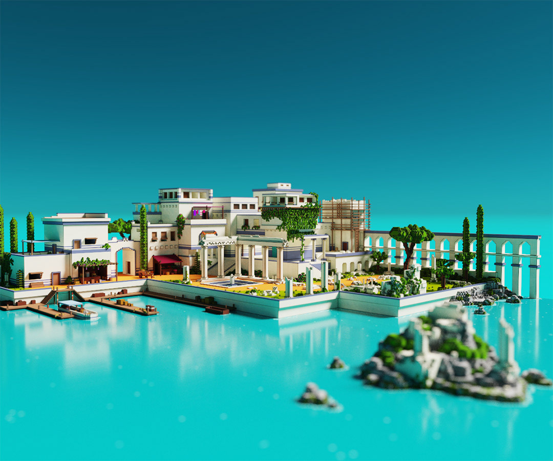 Island voxelart lowpoly 3D Isometric pixelart voxel videogame