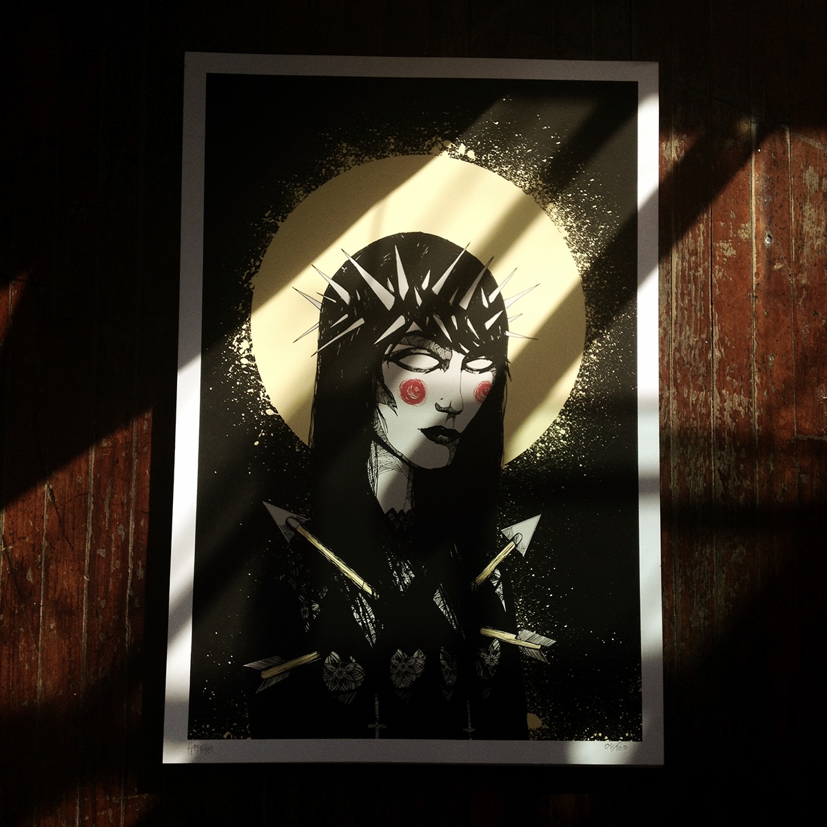 print  screenprint dark obscure woman destruction thorns arrows
