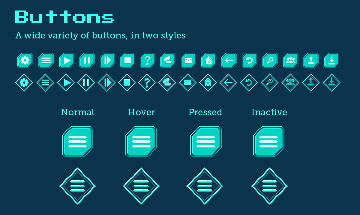 buttons health bars Pixel art Scifi UI unity