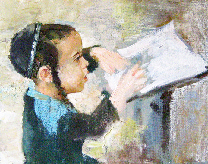 portrait oil canvas Jewish boy