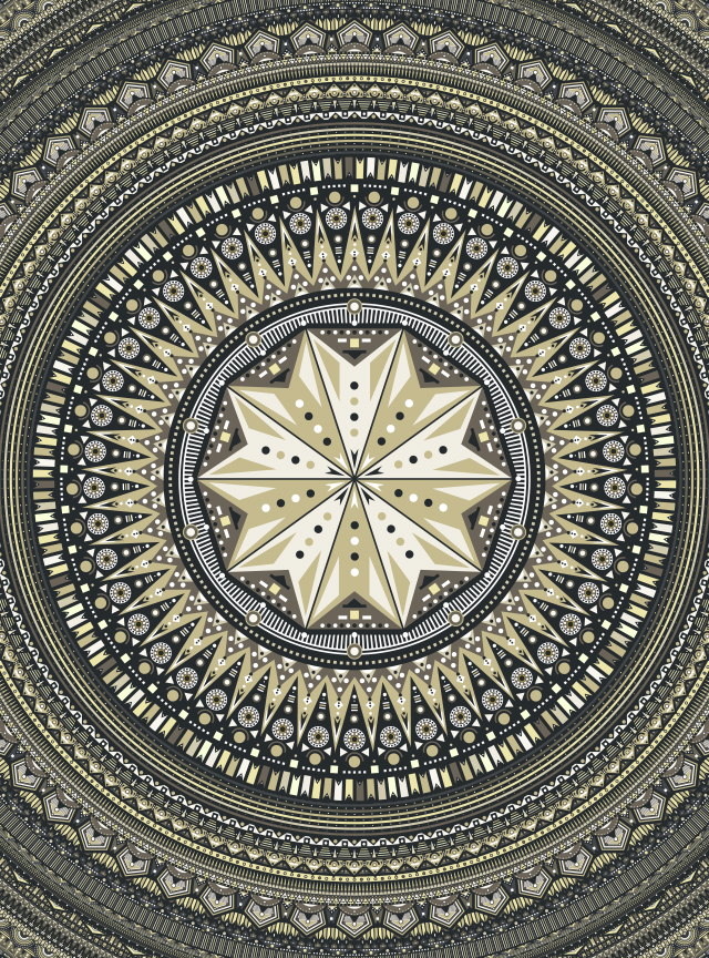 Mandala pattern gold radial circle star