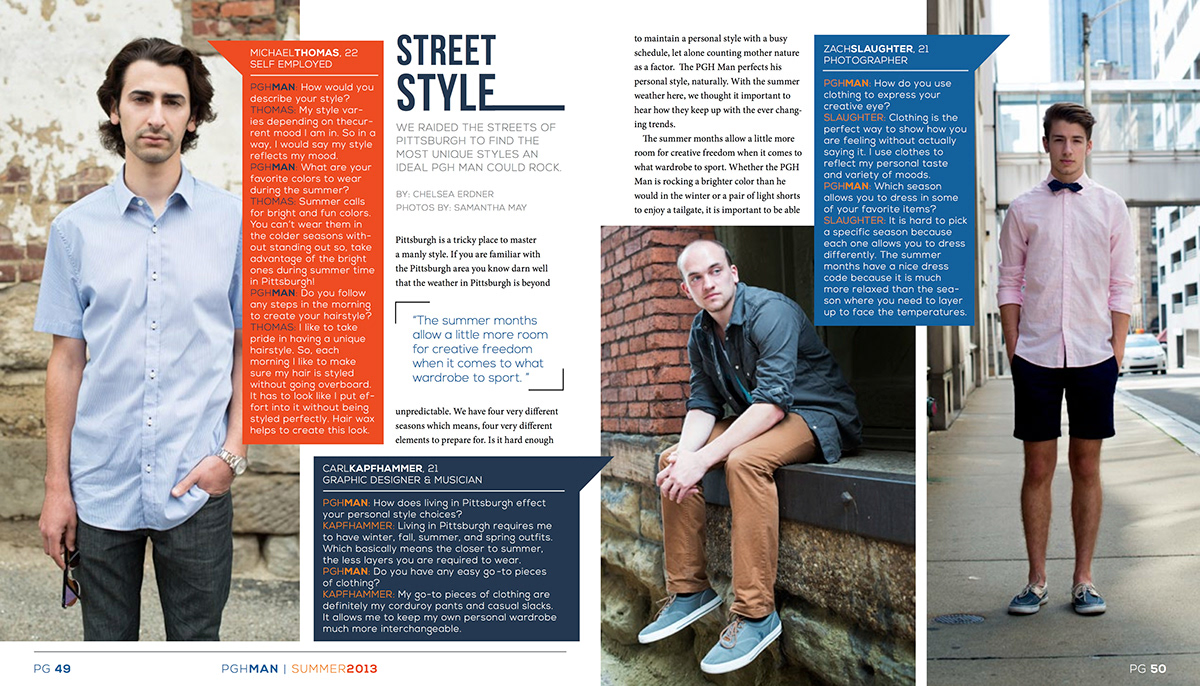 magazine print page layout Layout editoral Pittsburgh men man sports Leisure culture Downtown Pittsburgh graphic art Advertising 