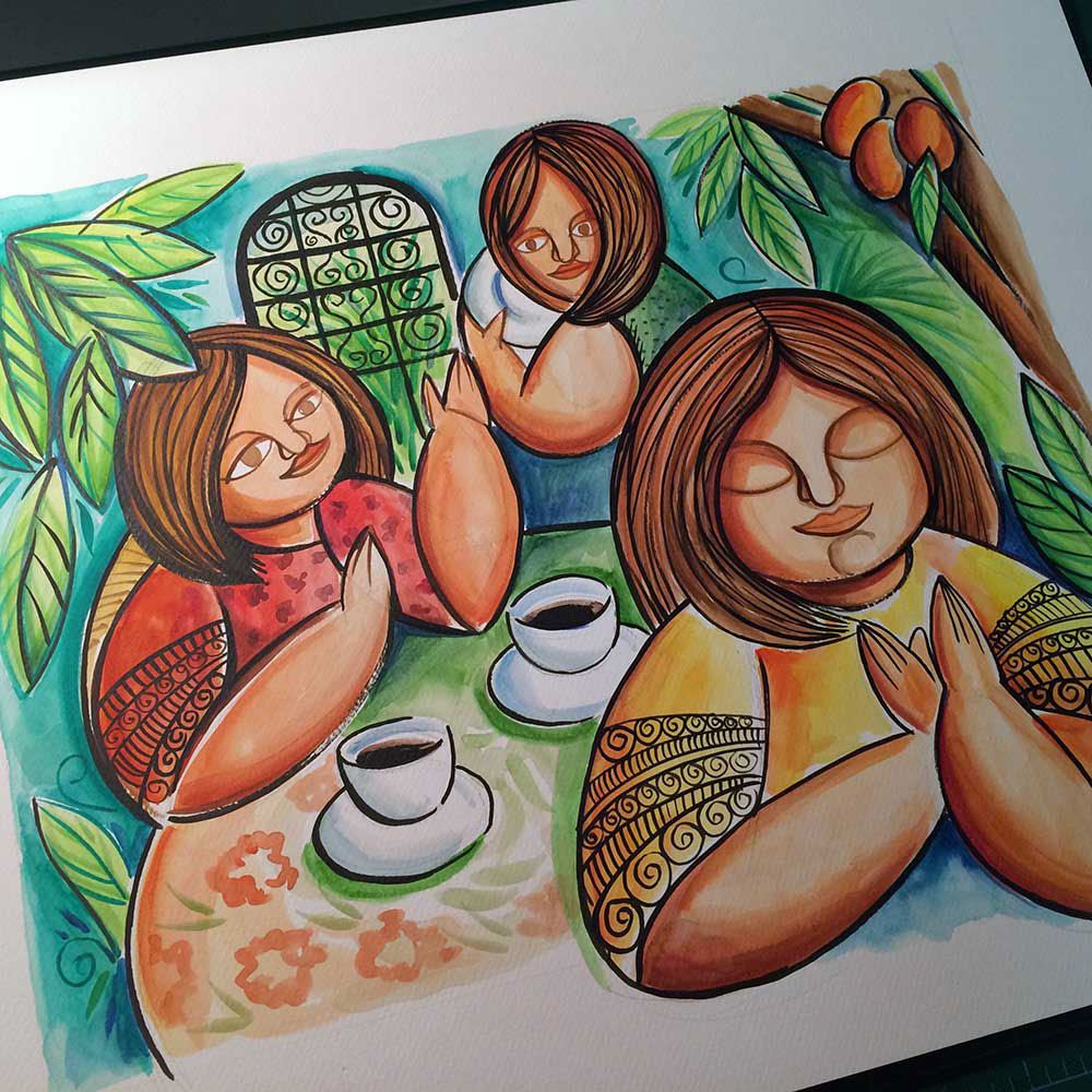 friendship mixed media amigas pattern Coffee Nature Patio