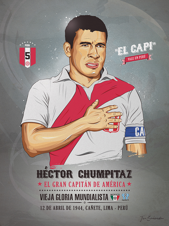 Teófilo Cubillas Hector Chumpitaz Hugo Sotil cesar cueto peru Futbol football world cup mexico 70 Argentina 78 Espana 82 Fer Taboada vector Illustrator