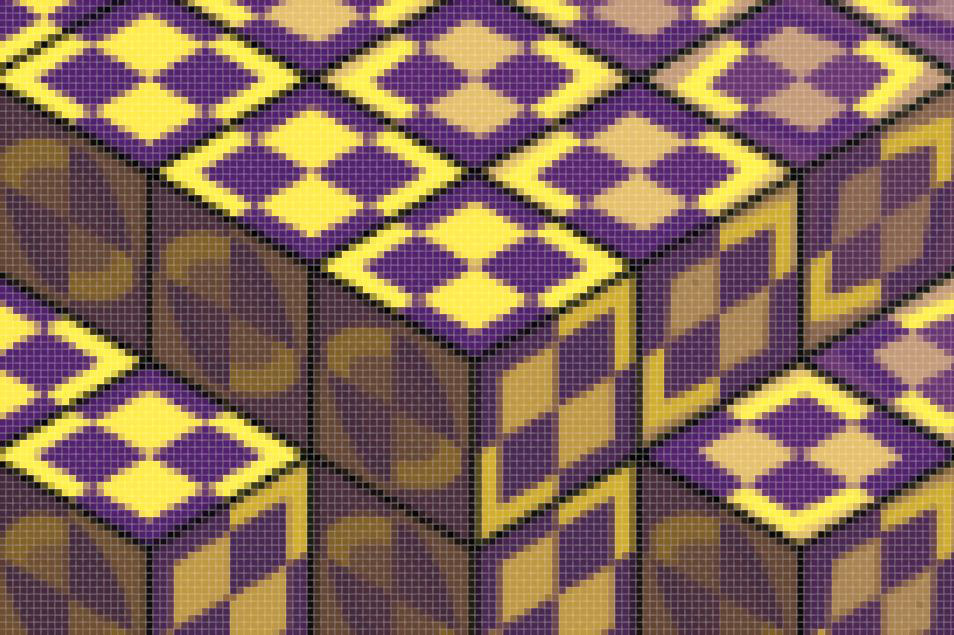 cube vasarely optical illusion violet checkers