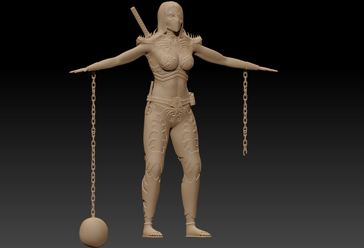 female anatomy ninja badass sculpture 3D Character