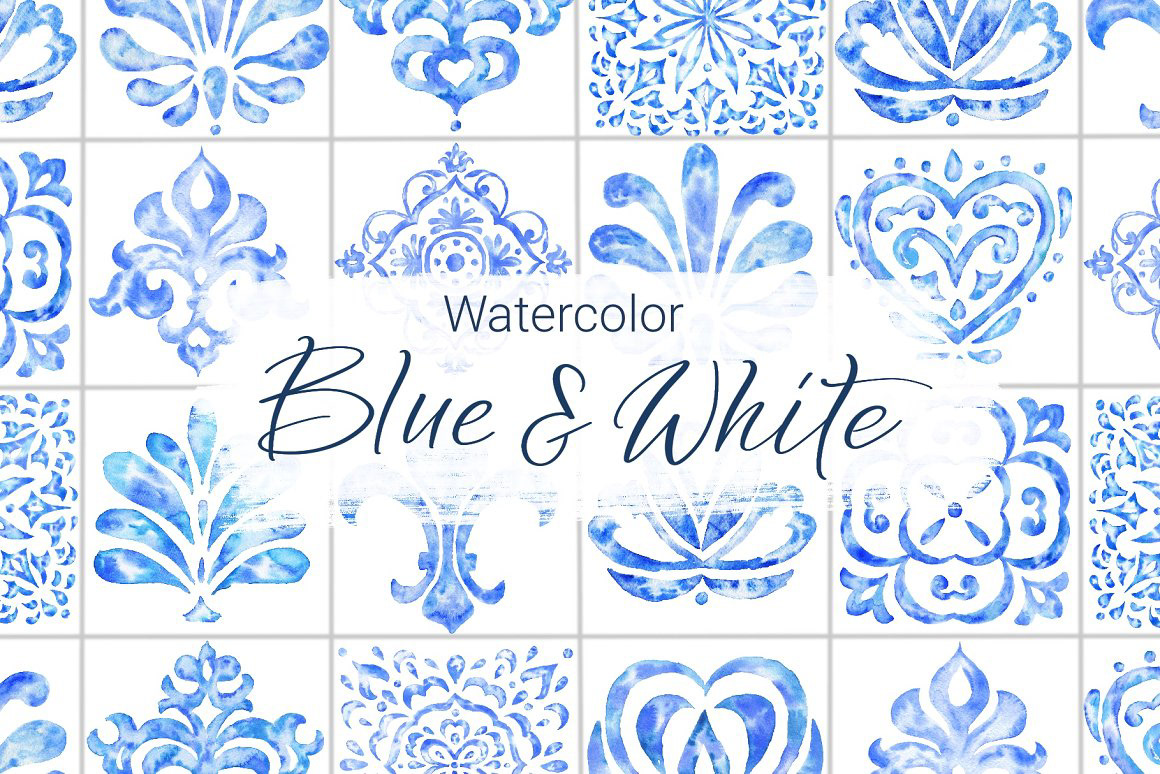 watercolor blue china watercolour tiles decor delft blue орнамент