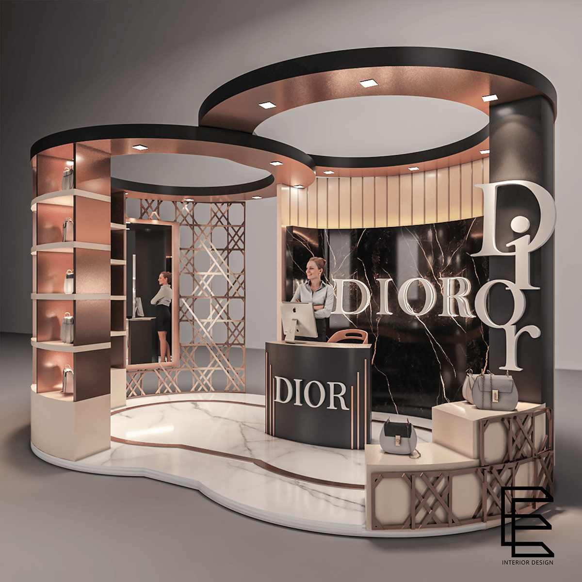 booth design interior design  3ds max vray corona render  visualization corona Dior booth 3d modeling