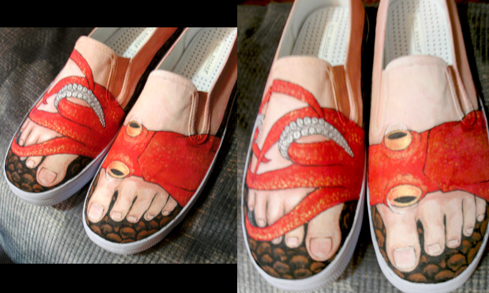 shoes squids  octopuses Radiohead  custom fashion design painted shoes