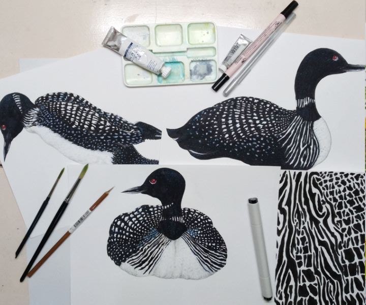 bird black brush duck goth gouache loon monochrome rear White