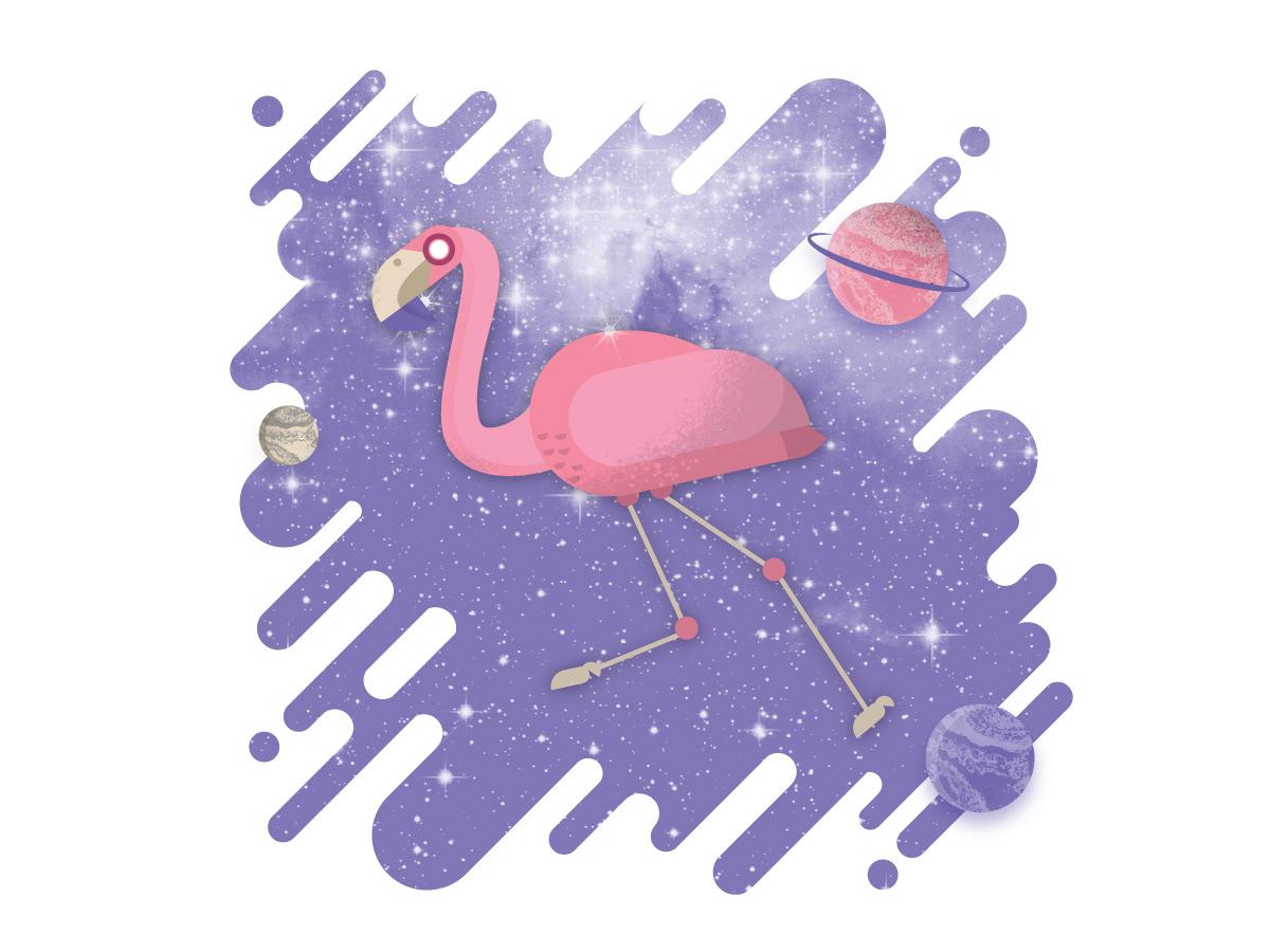 Haiku doodle hand flamingo tattoo green pink cosmic Space  anchor