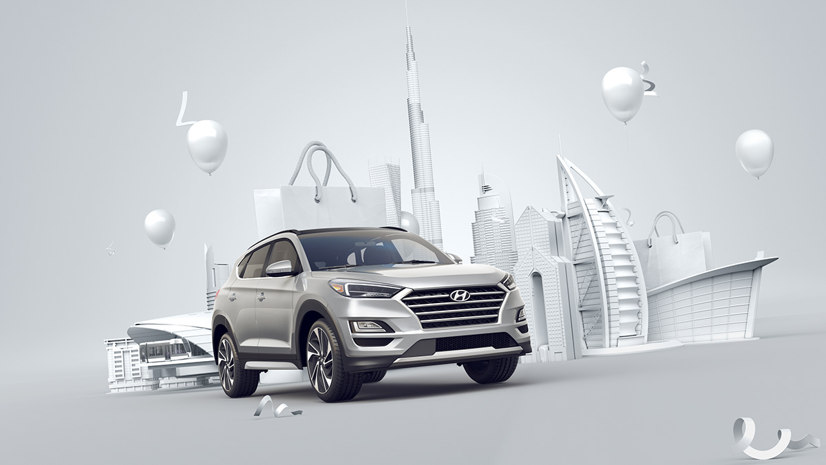 3D ad Advertising  animation  art direction  automotive   dubai Hyundai set design 