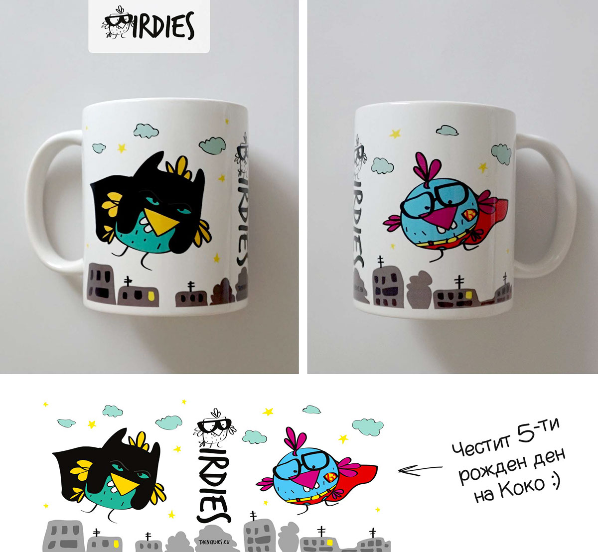 Mug  Coffee tea bird birdies nerd characters Hot ceramics  funny Colourful  mood humour tattoo