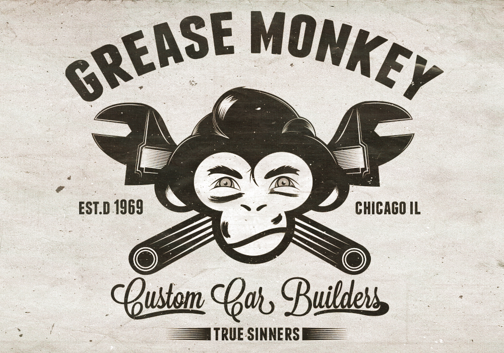 vintage Retro tattoo barber logo newyork Brooklyn ink chicago monkey Wrench