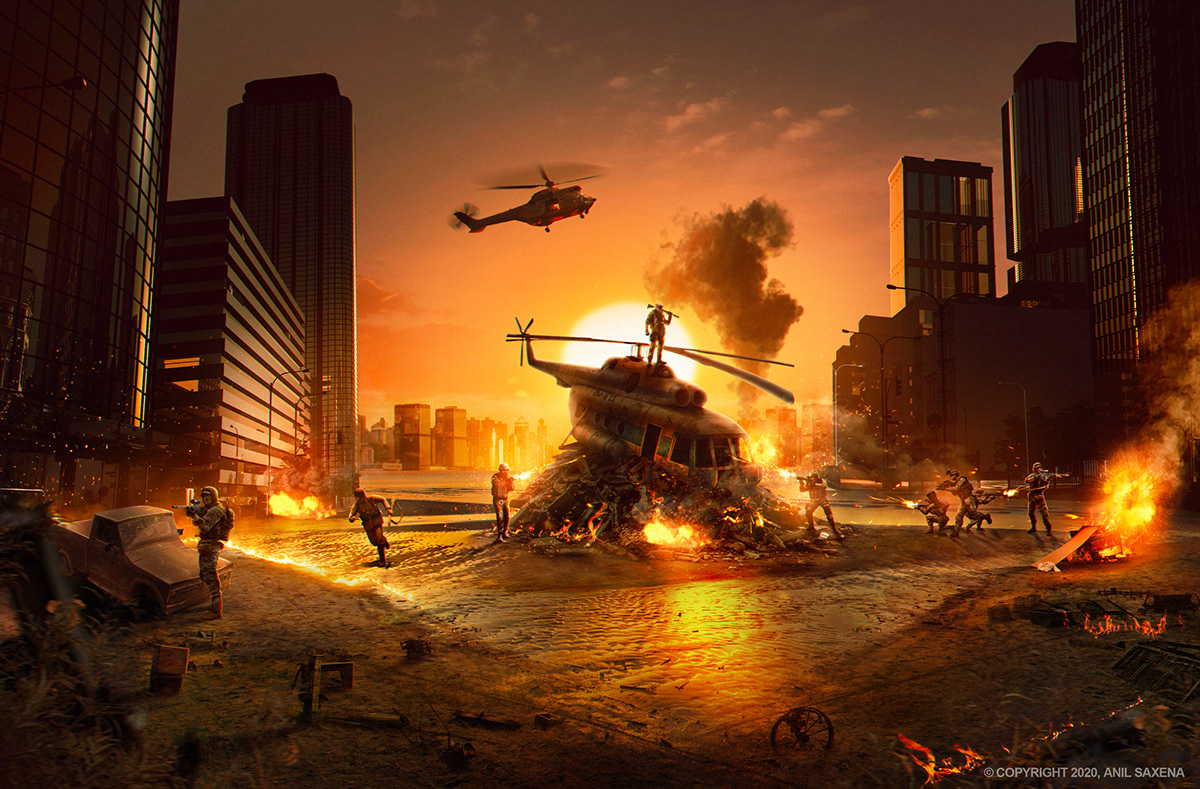 adobe apocalypse army Evening fire manipulation movieposter photoshop surreal War