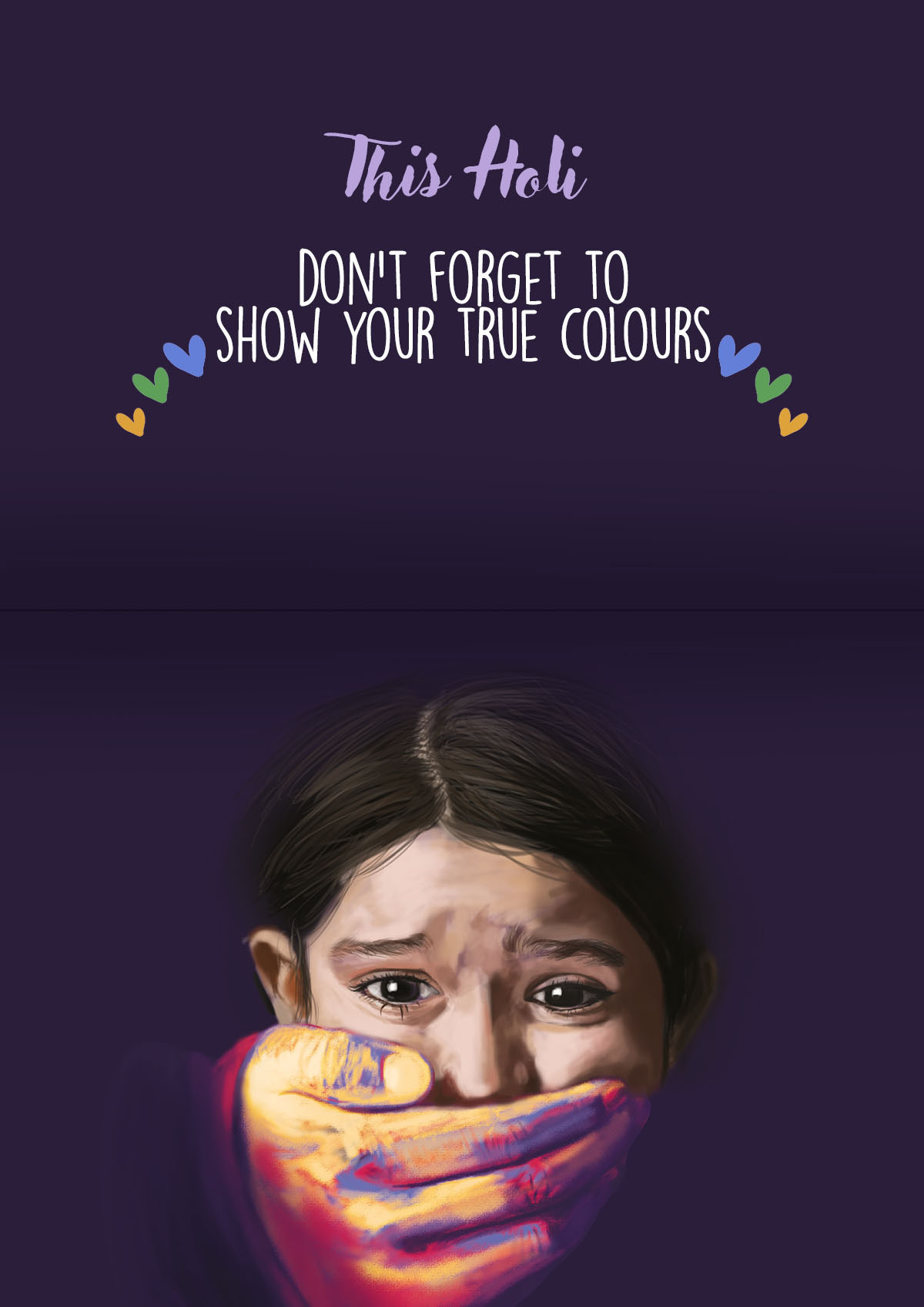 holi innocence girl rape India greeting card happy holi consumerism color bhaang Drugs awareness festival Happy Realisation Day poster