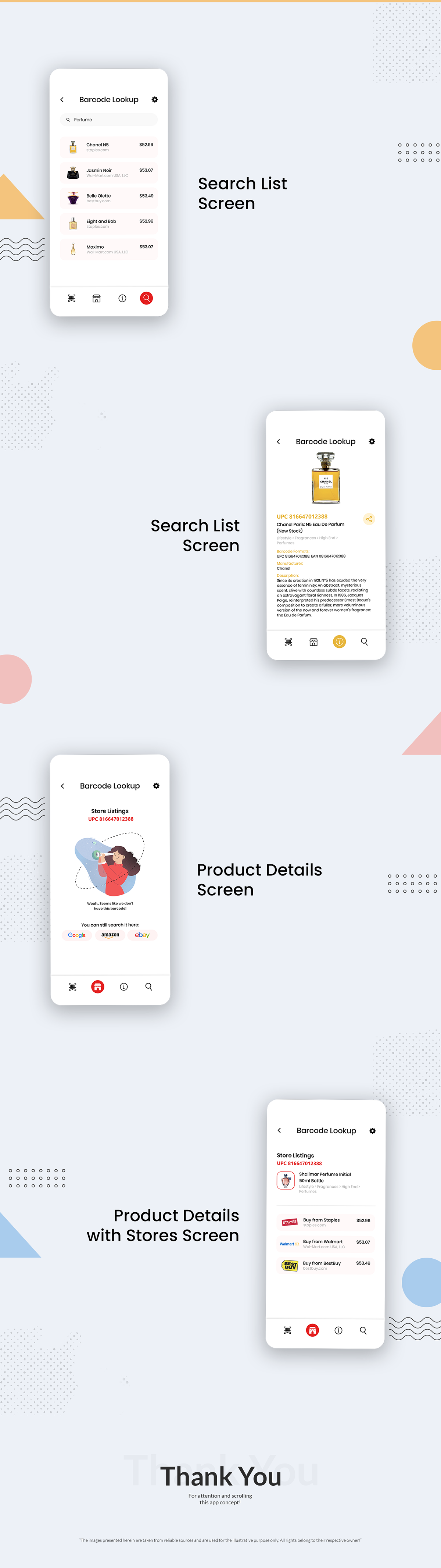 barcode clean creative design Ecommerce Mobile app perfume scan Shopping specindia store UI/UX