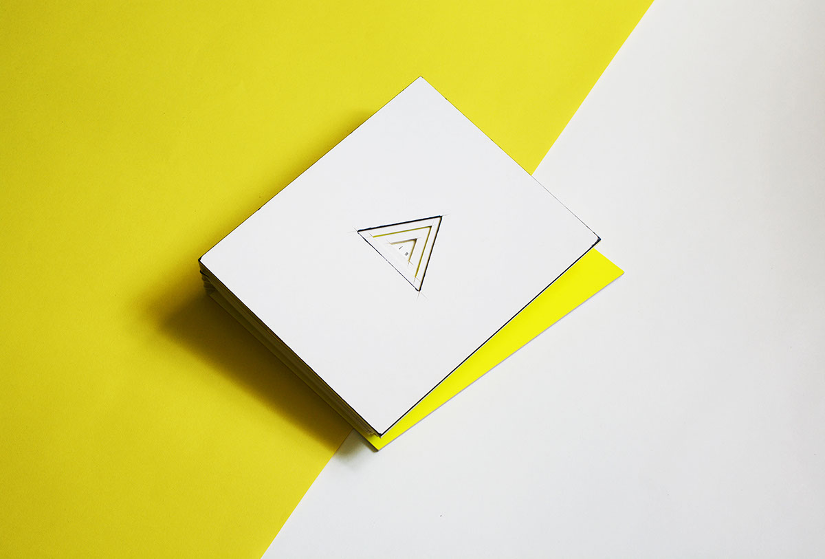 portfolio yellow White black contrast Layout triangle colour minimalistic CV IN callygraphy graphic rubber three