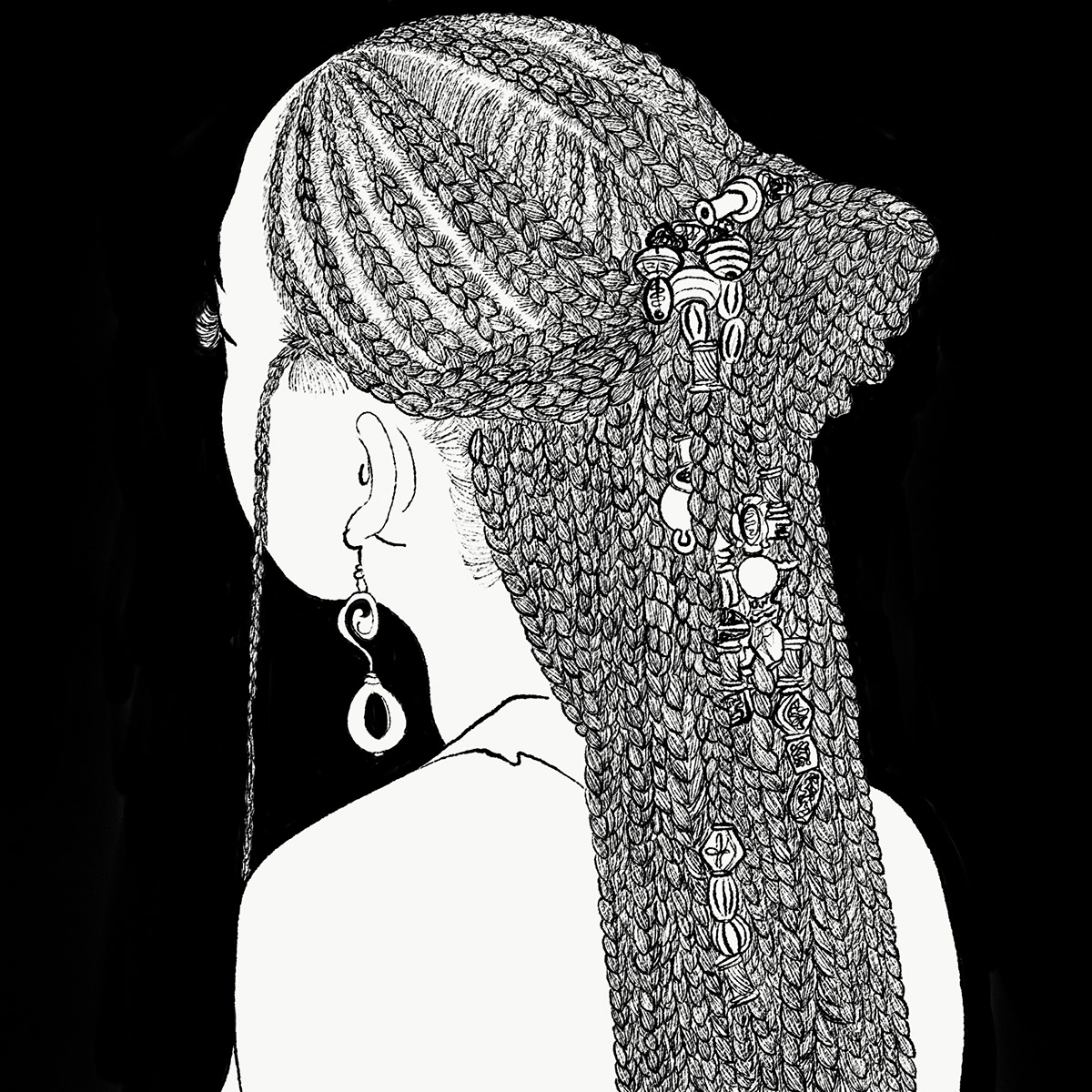 black and white braids detail Drawing  hair ILLUSTRATION  iraswatimanish line art line drawing