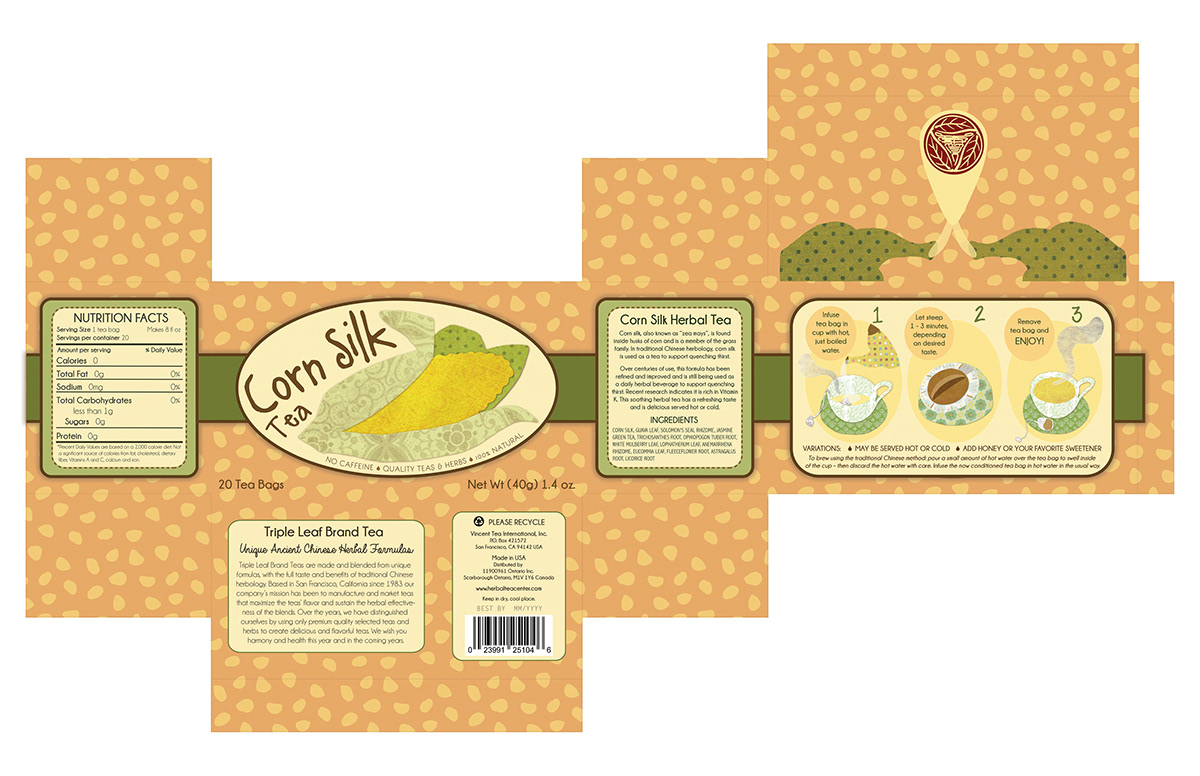 tea corn silk tea Tea Package box design corn directions corn pattern label design