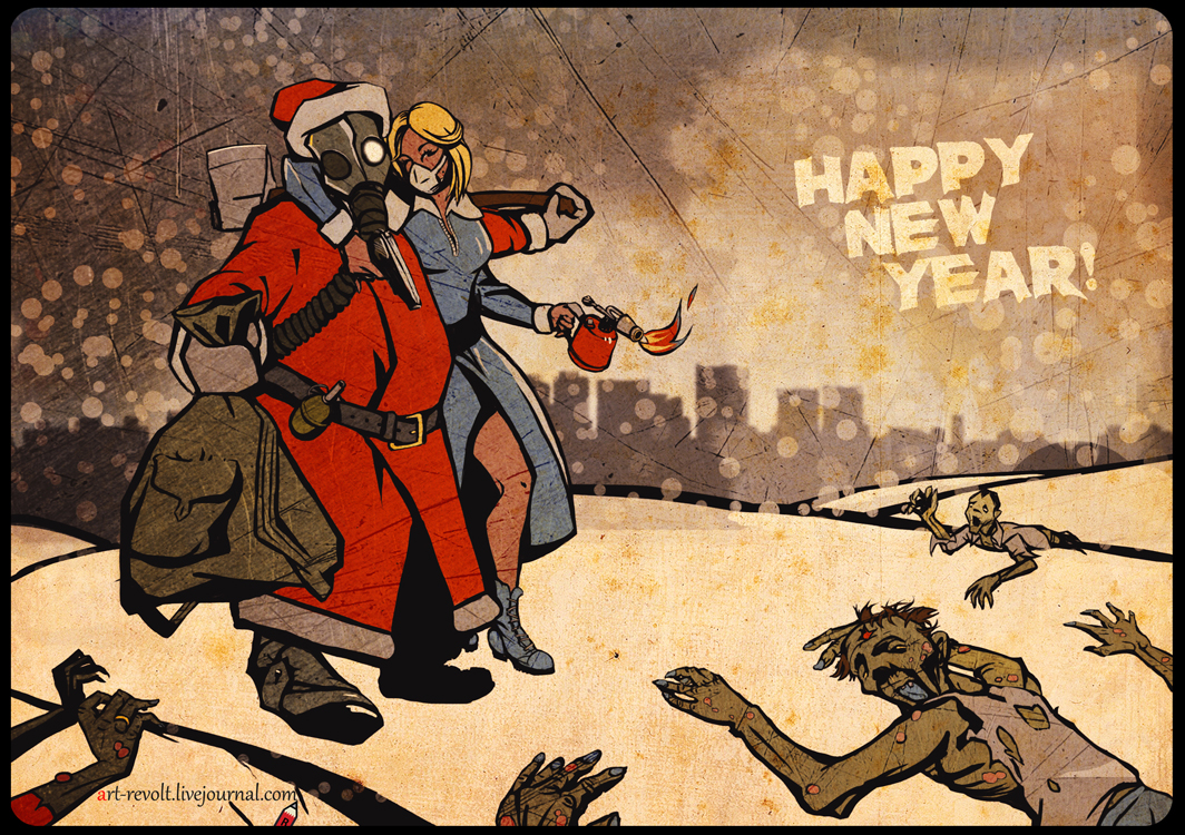 zombies Santa Claus snow maiden apocalypse postcard