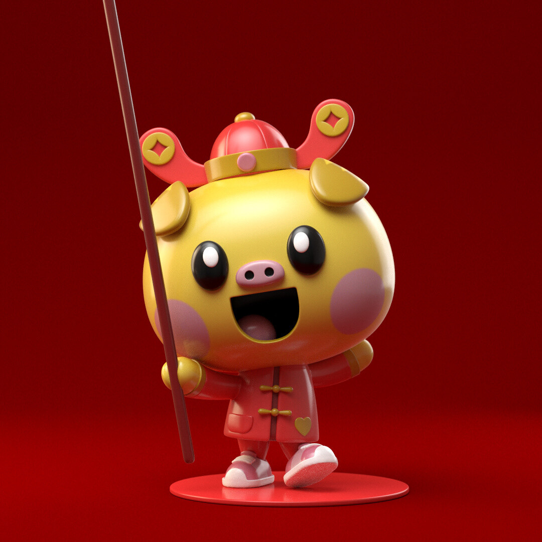 chinese new year pig statue figure Tado Character 3D CGI Zbrush