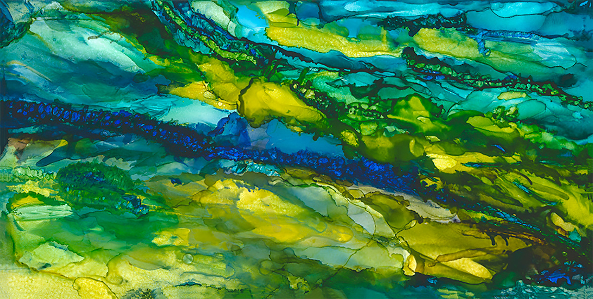 4 color alcohol ink Alcohol Ink Painting blue ceramic tile green landscapes painting   print yellow