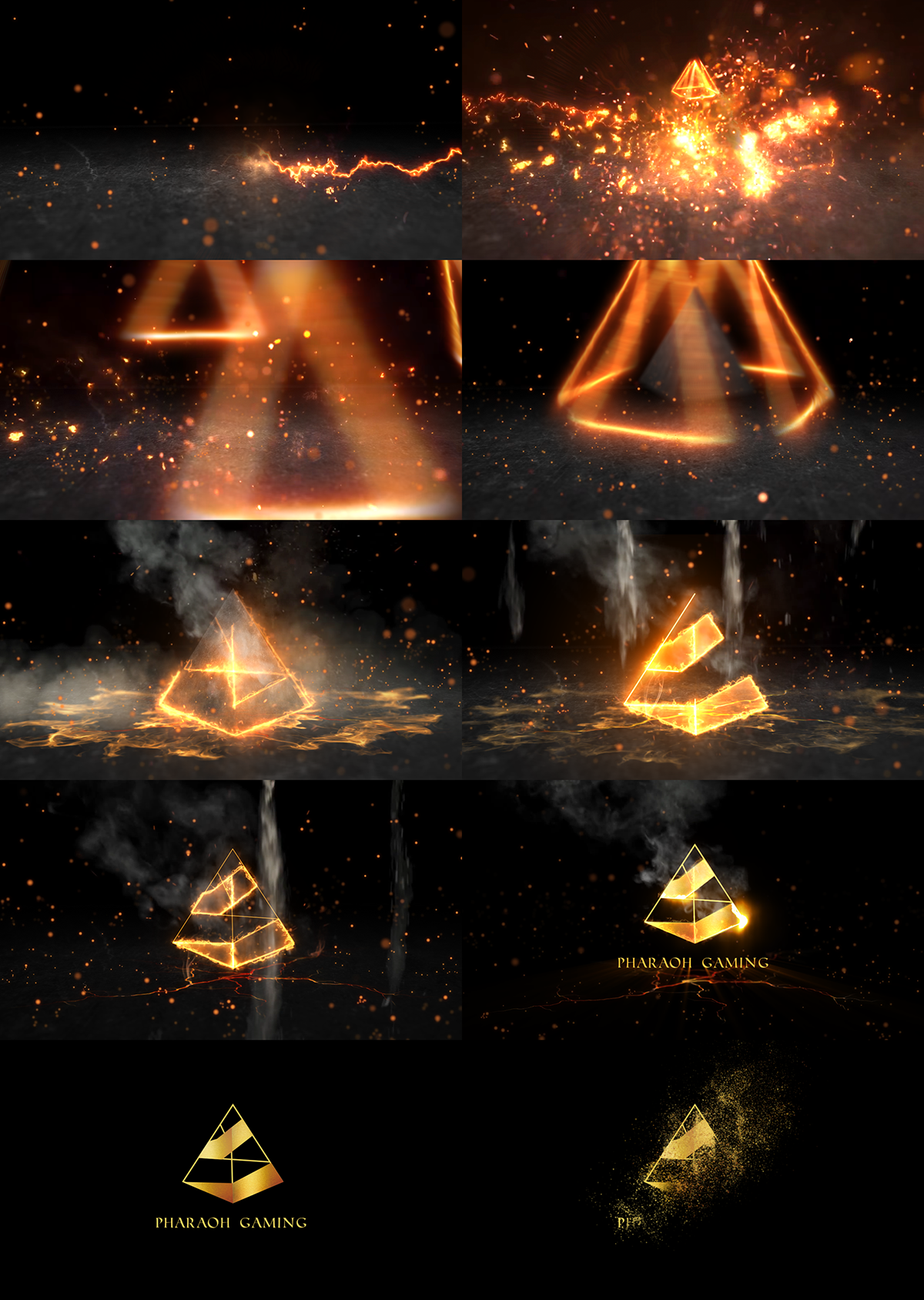 animation  pyramid logo VI pharaoh fire sand explosion game smoke