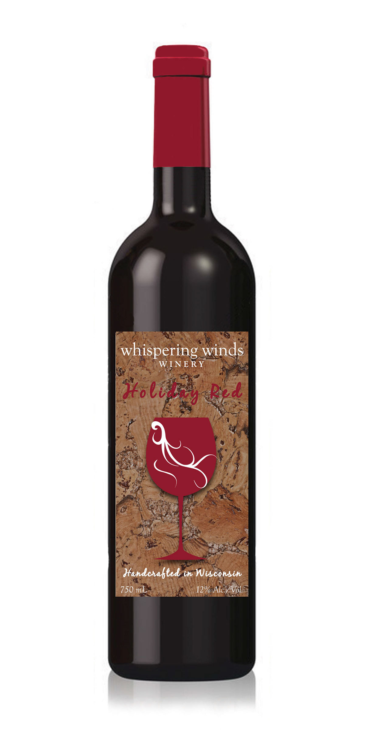 Whispering wind wine Label yellow green red White Wisconsin local bottle rebranding