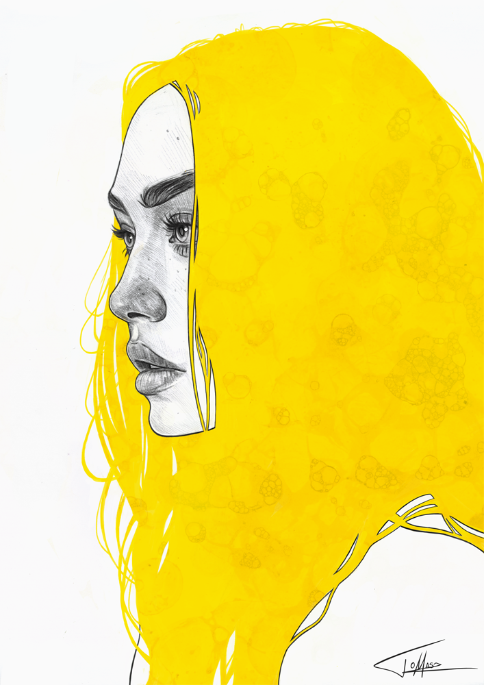 yellow girl portrait face beauty colour Fashion  art ILLUSTRATION 