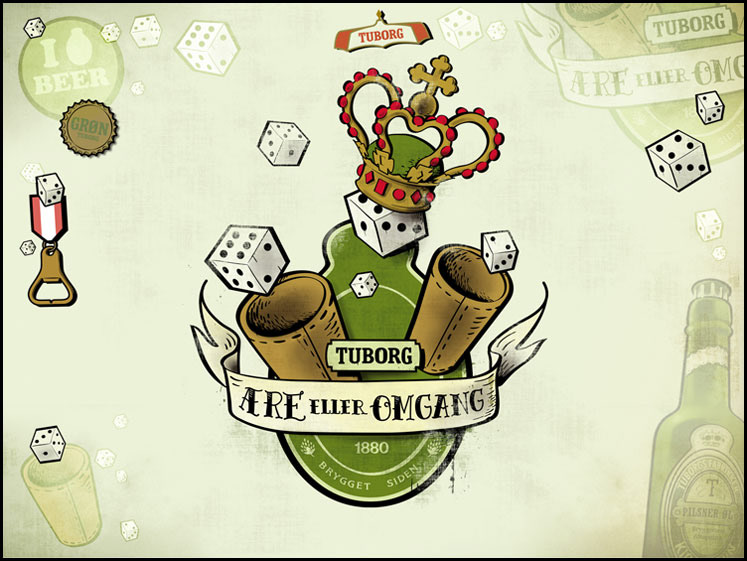 Tuborg Ære eller omgang ink logo dice crown beer tattoo Tournament T-Shirt Design
