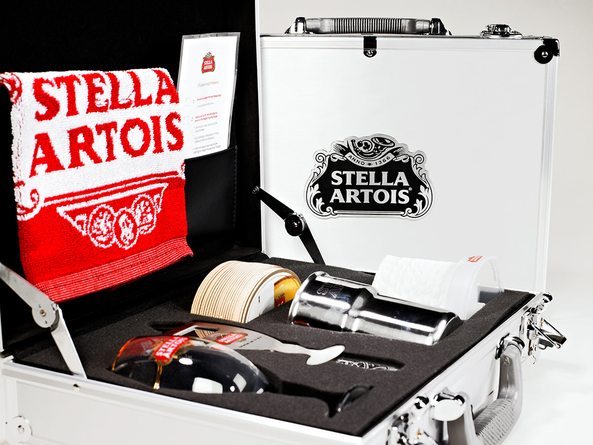 Custom Sales case metal Foam briefcase beer Stella Artois promotional packaging product launch kit sales kit product sample packaging press kit portfolio case Spirits alcohol