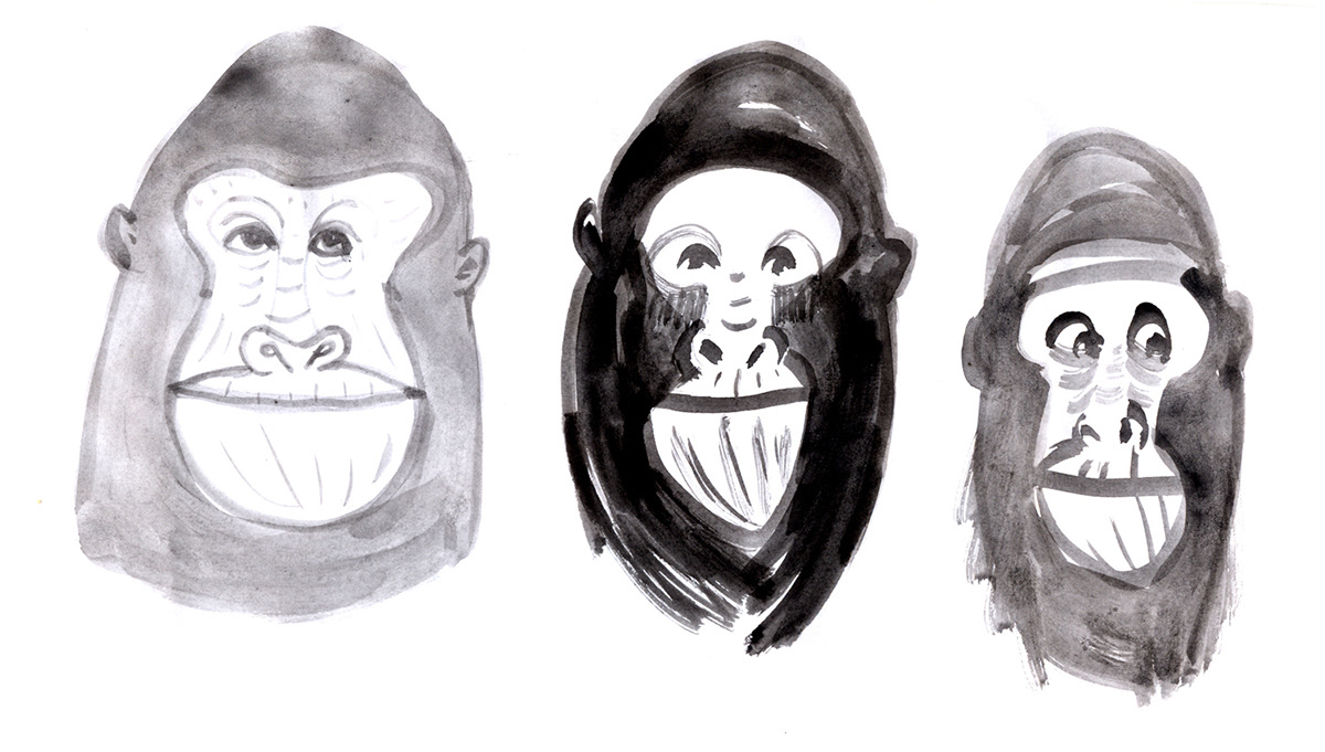 Gorillas prague zoo drawings ink