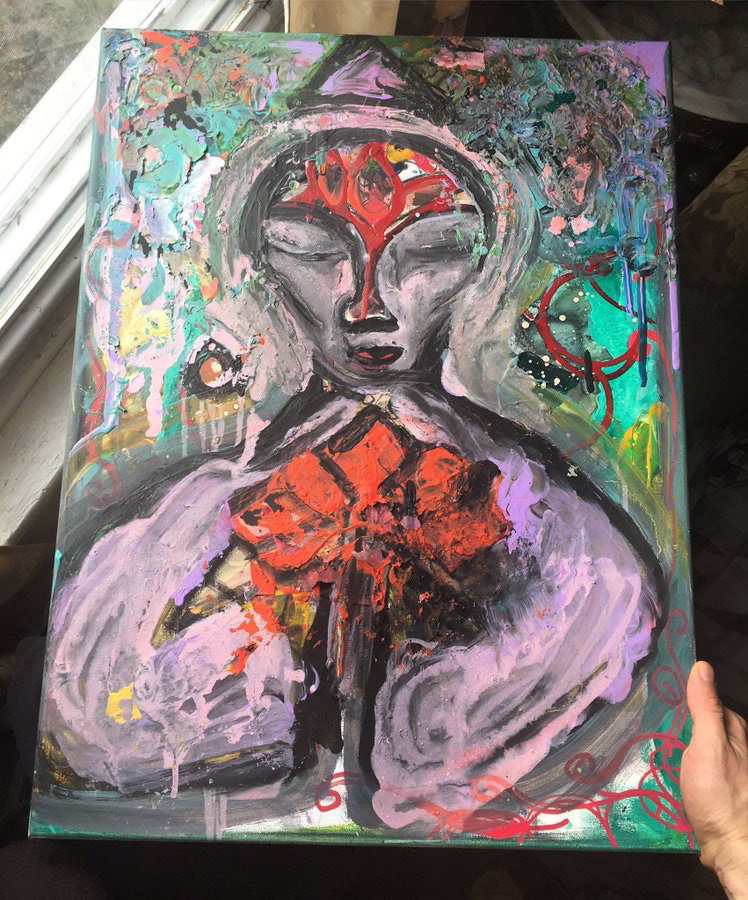 Śuddhodana meditate Lotus red canvas painting   abstract bbyweird psychedelic Buddha Phillyart